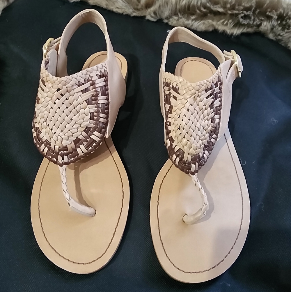 BCBG Paris Carlotta Woven Sandals - Beige and Brown - Like Brand New